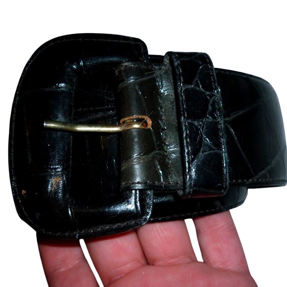 Vintage Bullock\'s Genuine Alligator Belt Black Leather Steerhide‎ Lined USA sz S main image 6